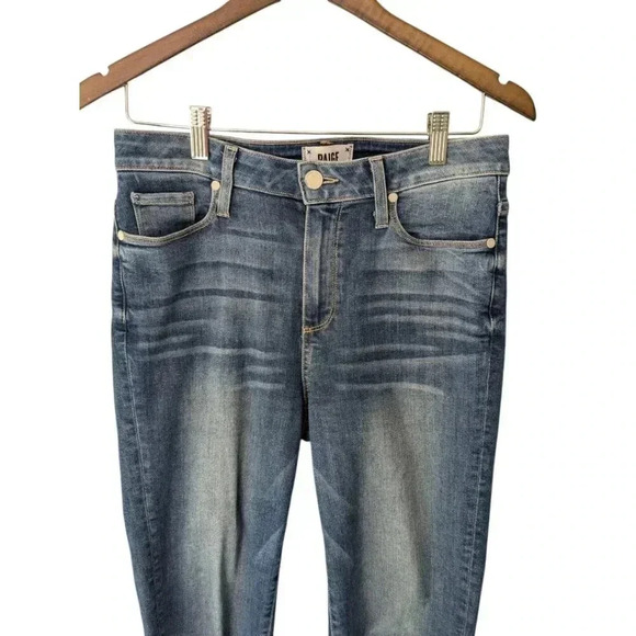 PAIGE Hoxton Straight Ankle Jeans Womens 28 Blue Denim Stretchy Raw Hem Med Wash - Picture 6 of 16